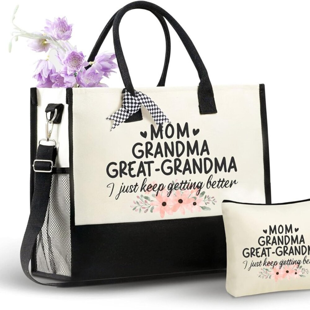 Great Grandma Gift Canvas Tote Bag with Zipper Shoulder Strap for Mothers Day